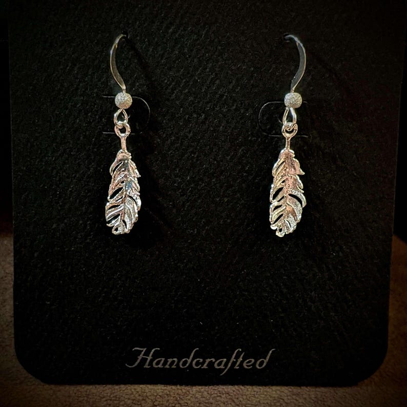 Feather Sterling Silver dangle earrings - - LadybugfeetDesigns -