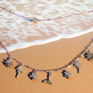 Tropic Vacation Multi Charm Link Necklace, .925 Sterling Silver - 20 inch - - LadybugfeetDesigns -