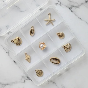 Beach Shells Charm Box - 9 pc., Gold - - LadybugfeetDesigns -
