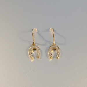 CZ Horseshoe dangle earrings, Gold - - LadybugfeetDesigns -