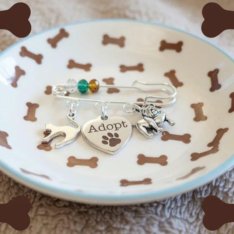 Adopt a Pet Safety Pin Brooch, Purse Charm - - LadybugfeetDesigns -