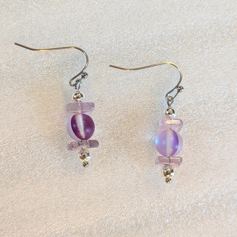 Amethyst/Purple Mermaid Glass Beaded Hook Earrings - - LadybugfeetDesigns -