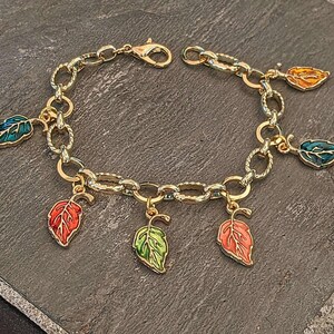Autumn Leaves Textured Gold Chain Bracelet - - LadybugfeetDesigns -