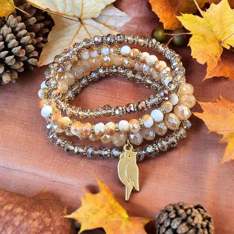 Parrot Champagne Stretch Bracelet Stack - - LadybugfeetDesigns -