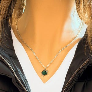 Multi Faceted CZ Turtle Necklace, Sterling Silver - 20 inch - - LadybugfeetDesigns -