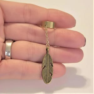 Feather Ear Cuff, Antique Bronze - - LadybugfeetDesigns -