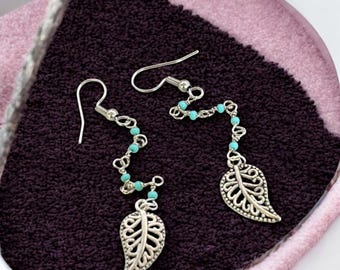 Fancy Leaf turquoise dangle earrings