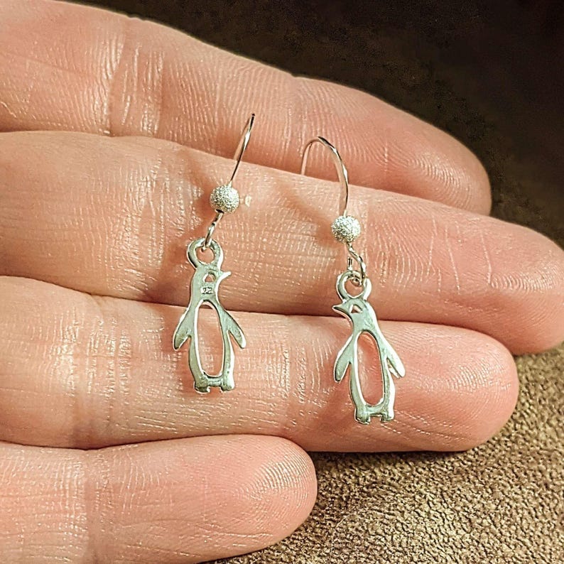 Penguin Sterling Silver dangle earrings - - LadybugfeetDesigns -