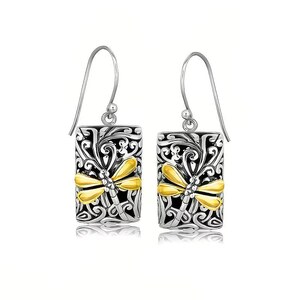Dragonfly Fancy Tag Earrings, Silver - - LadybugfeetDesigns -