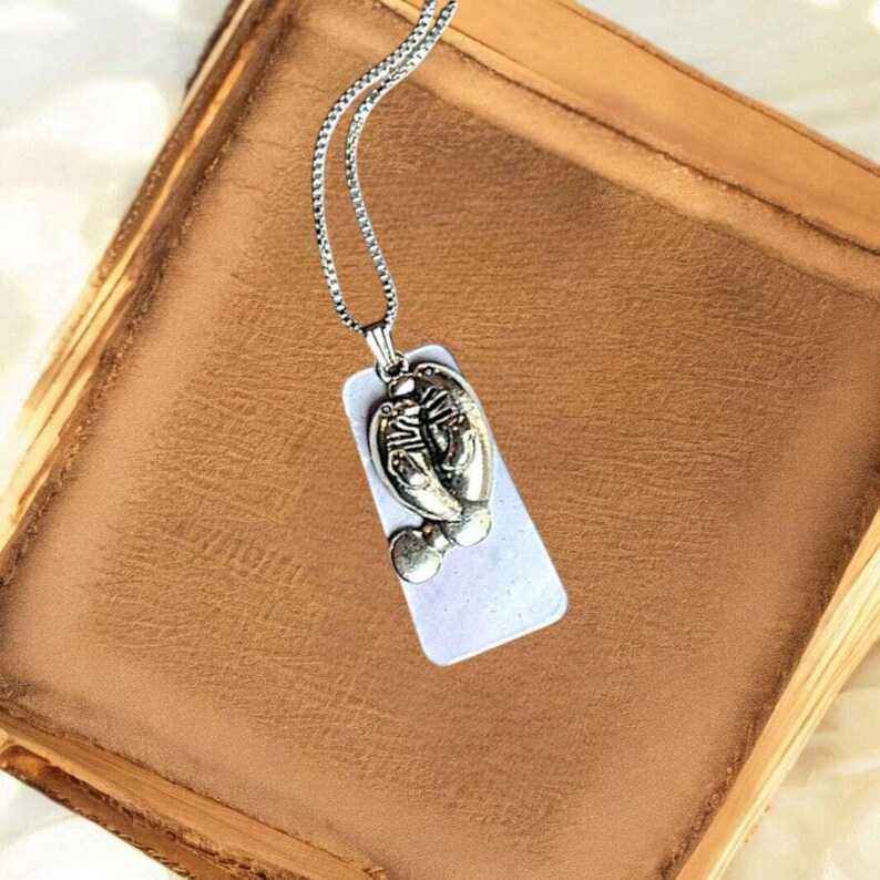 Manatee with Calf Tag necklace, Silver - 30 inch - - LadybugfeetDesigns -