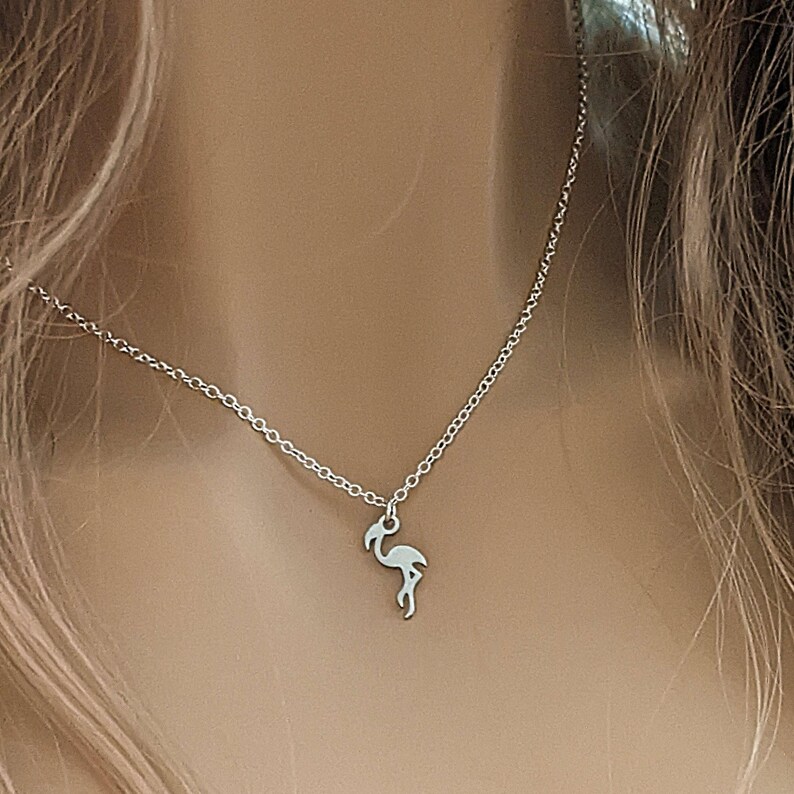 Flamingo Pendant Necklace, Silver - 18 - 22 inches - - LadybugfeetDesigns -