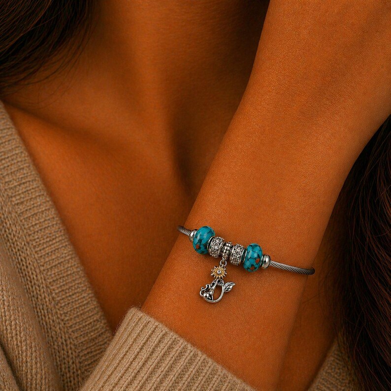 Playful Kitty Euro Cuff Wrap Bracelet, Silver - - LadybugfeetDesigns -
