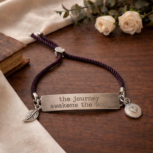 The Journey Awakens the Soul, Inspirational Quote Twisted rope bolo Bracelet - - LadybugfeetDesigns -