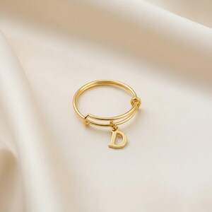 Rose Gold Filled Initial Charm Ring/Gift for her - - LadybugfeetDesigns -