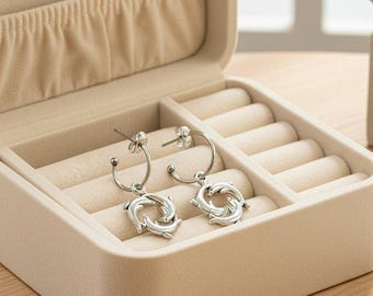 Dolphin Trio Hoop earrings, Silver - 16mm