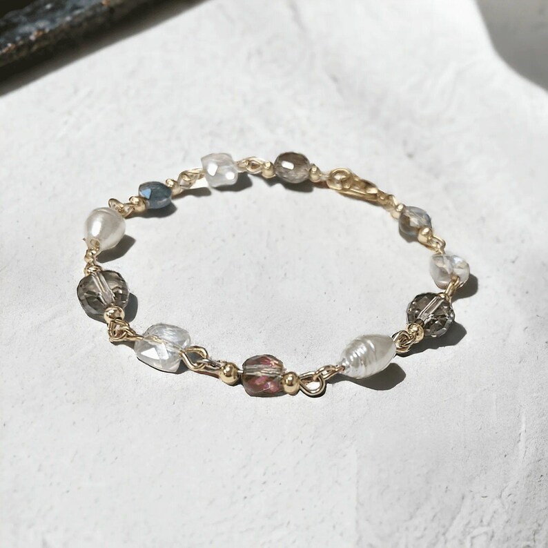 Romantic Crystal Pearl bracelet - - LadybugfeetDesigns -