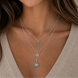 Energy, Power, Positivity Layered Necklace Set, Silver