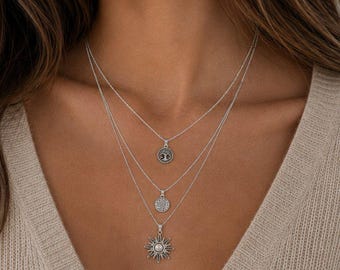 Conjunto de collar en capas de energía, poder y positividad, plateado