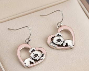Rustic Koala Bear Heart Earrings, Silver