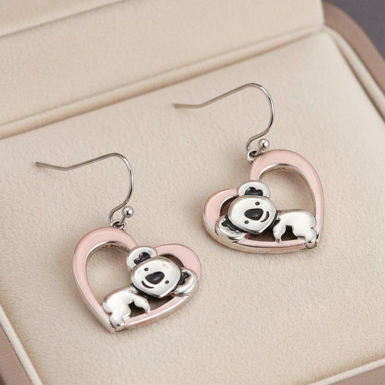 Rustic Koala Bear Heart Earrings - - LadybugfeetDesigns -