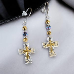 Two-Tone Cross Beaded Earrings - - LadybugfeetDesigns -