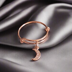CZ 14k Rose Gold Filled Crescent Moon Ring 5-7 - - LadybugfeetDesigns -