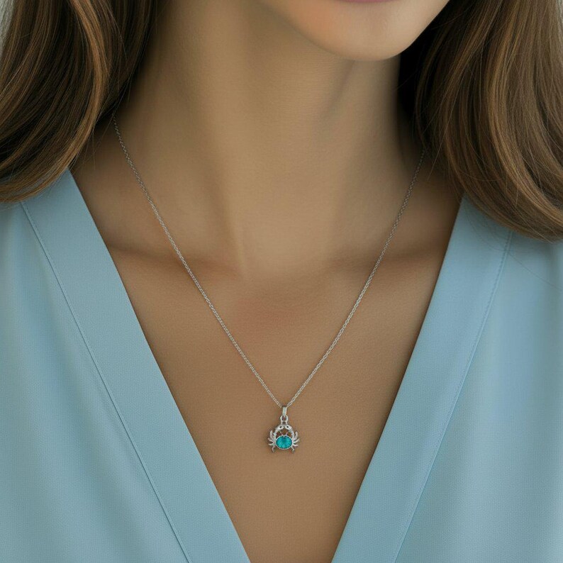 Tiny Blue Crystal Crab Necklace, 20 inches - Silver - - LadybugfeetDesigns -