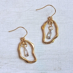 Safety Pin dangle earrings, Two-Tone - - LadybugfeetDesigns -