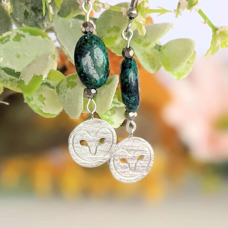 African Turquoise Jasper Owl Bracelet/Earring Set - - LadybugfeetDesigns -