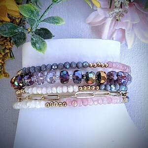Pink Champagne Crystal Beaded Endless wrap bracelet - - LadybugfeetDesigns -