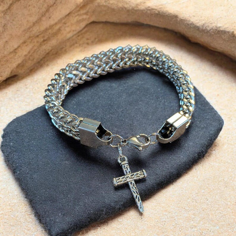 Men's Stainless Steel Cross bracelet II - - LadybugfeetDesigns -
