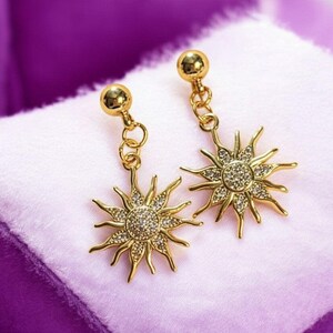 Fiery Sun Charm Drop Stud Earrings-Gold - - LadybugfeetDesigns -