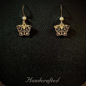 Celestial Butterfly dangle earrings, Gold - - LadybugfeetDesigns -