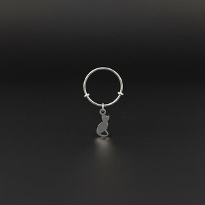 Kitten Adjustable Charm Ring, Silver - - LadybugfeetDesigns -