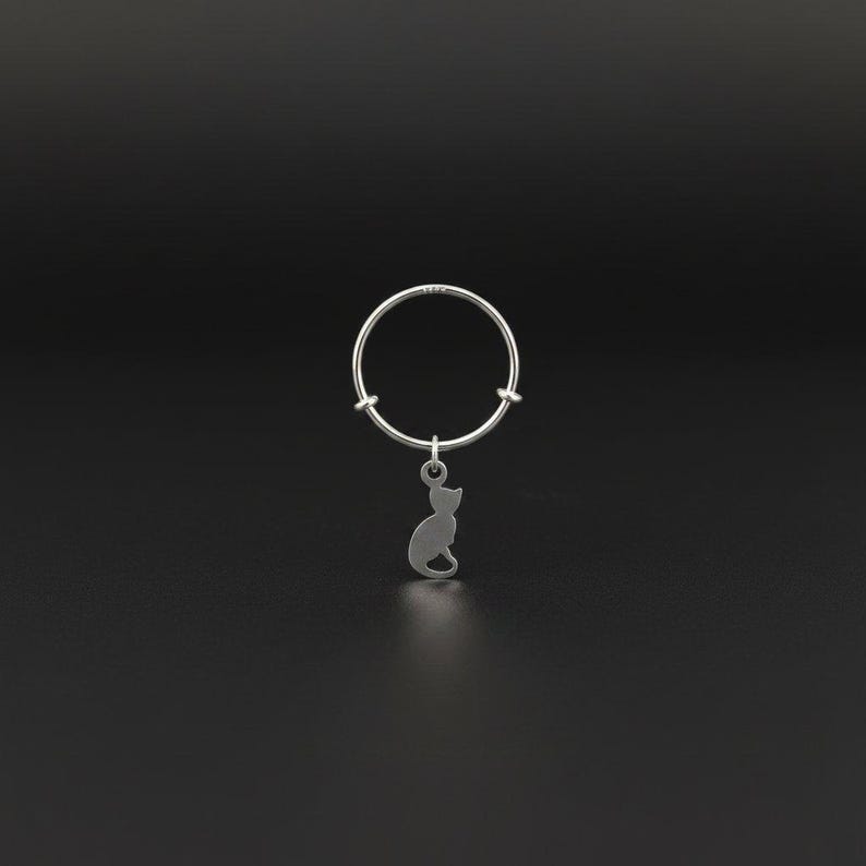Kitten Adjustable Charm Ring, Silver - - LadybugfeetDesigns -
