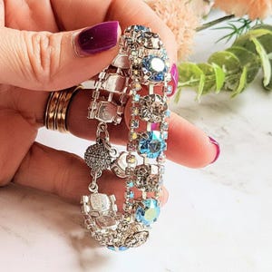 Blue Multi Faceted Crystal Rhinestone Bracelet-Bridal Jewelry-Child Size - - LadybugfeetDesigns -