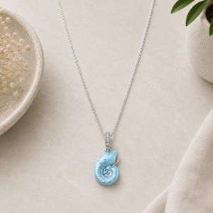 Blue Sea Snail Necklace, 20 inches - Silver - - LadybugfeetDesigns -