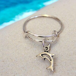 Tiny Dolphin Expandable Charm Ring,Gift for her - - LadybugfeetDesigns -
