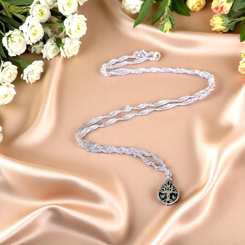 Tree of Life Drop Necklace, Silver - 20 inch - - LadybugfeetDesigns -