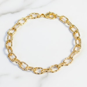 14K Gold Filled Textured Oval cable chain Bracelet Base - D.i.y. - Build Your Charm Bracelet! - - LadybugfeetDesigns -