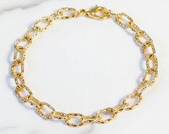 14K Gold Filled Textured Oval cable chain Bracelet Base - D.i.y. - Build Your Charm Bracelet!