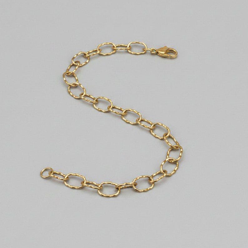 14K Gold PVD Plated Hammered Stainless Steel Charm Bracelet Base - D.i.y. - Build Your Charm Bracelet! - - LadybugfeetDesigns -