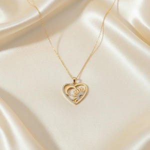 Sun Moon Heart necklace, Gold - 20 inch - - LadybugfeetDesigns -