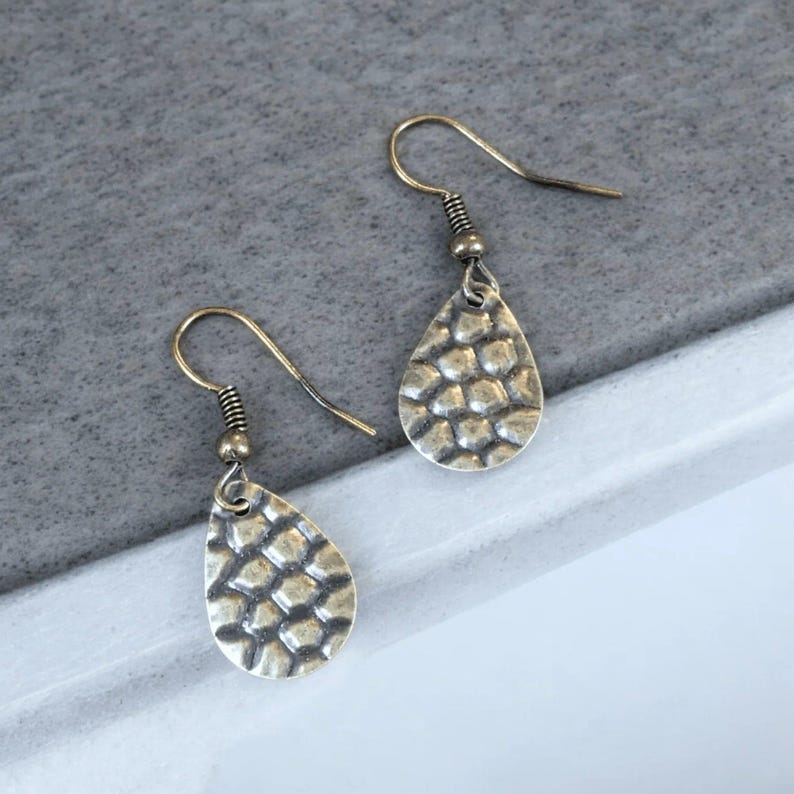 Antique Bronze Crocodile Tears Earrings - - LadybugfeetDesigns -