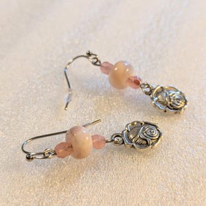Rose Opal Crystal Hook Earrings, Silver - - LadybugfeetDesigns -