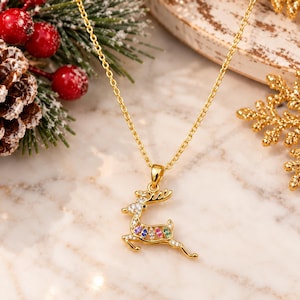 Christmas Reindeer Rhinestone necklace, 18 inch - - LadybugfeetDesigns -