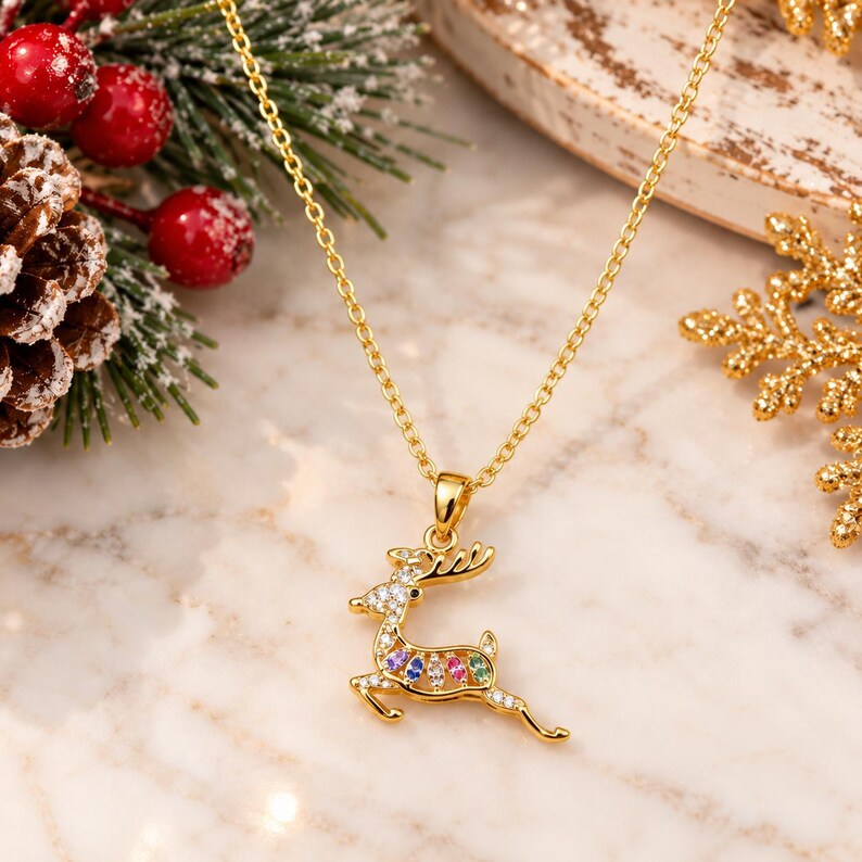 Christmas Reindeer Rhinestone necklace, 18 inch - - LadybugfeetDesigns -