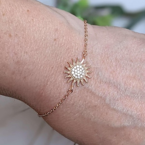 CZ Diamond Starburst Sun Rose Gold Chain Bracelet - - LadybugfeetDesigns -