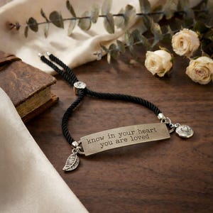 Know in Your Heart You Are Loved, Inspirational Quote Twisted rope bolo Bracelet - - LadybugfeetDesigns -