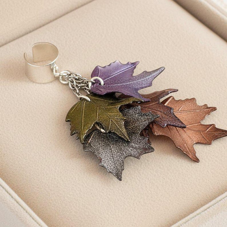 Maple Leaves Ear Cuff, Silver - - LadybugfeetDesigns -